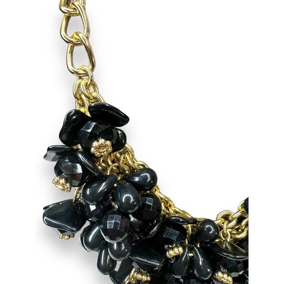 Talbots Black Acrylic Flower Cluster Goldtone Chunky Bib Necklace 18.5-21.5” - Picture 6 of 10